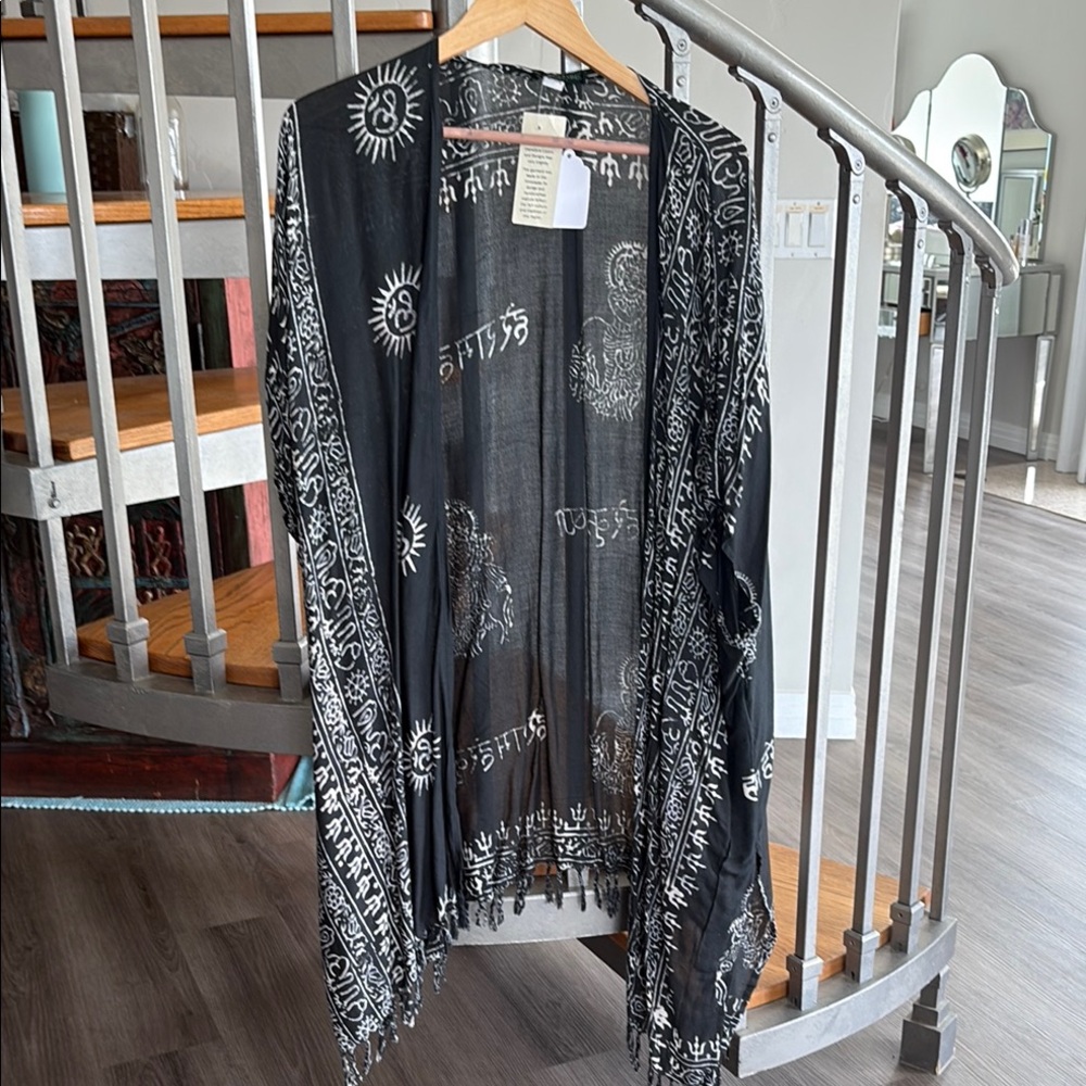 Black and White Open Front Kimono